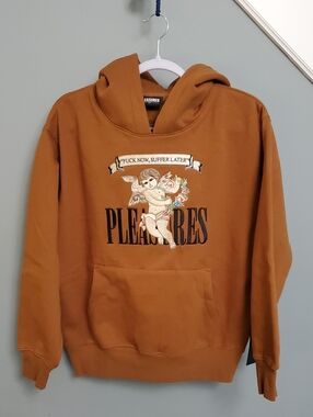 Unisex PLEASURES NOW Brown Graphic Hoodie - Cherub Logo (sz M Small - W Medium)